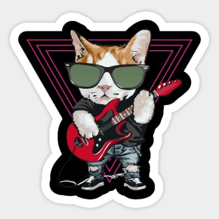 Funny Cat Playing Bass Guitar Electric Guitar Retro Vintage Sticker